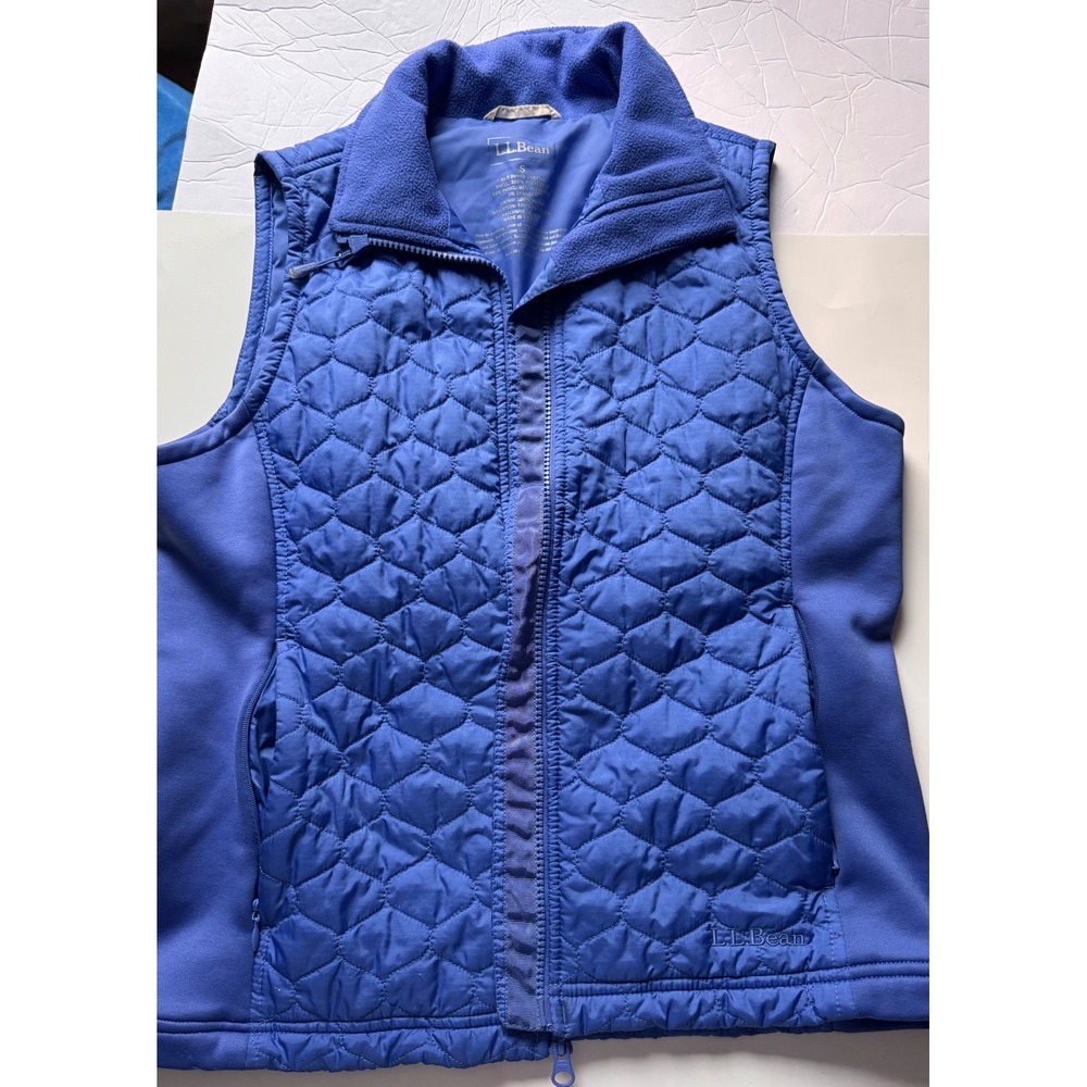 LL Bean Womens Quilted Thinsulate Vest Blue Full Zip Stretch Pockets S 258250